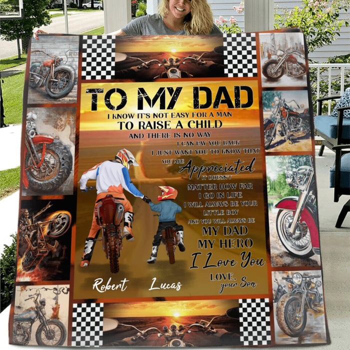 Custom Personalized Father & Son Biker Quilt/Single Layer Fleece Blanket - Gift Idea For Bike Lovers From Son To Father - To My Dad