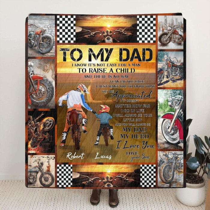 Custom Personalized Father & Son Biker Quilt/Single Layer Fleece Blanket - Gift Idea For Bike Lovers From Son To Father - To My Dad