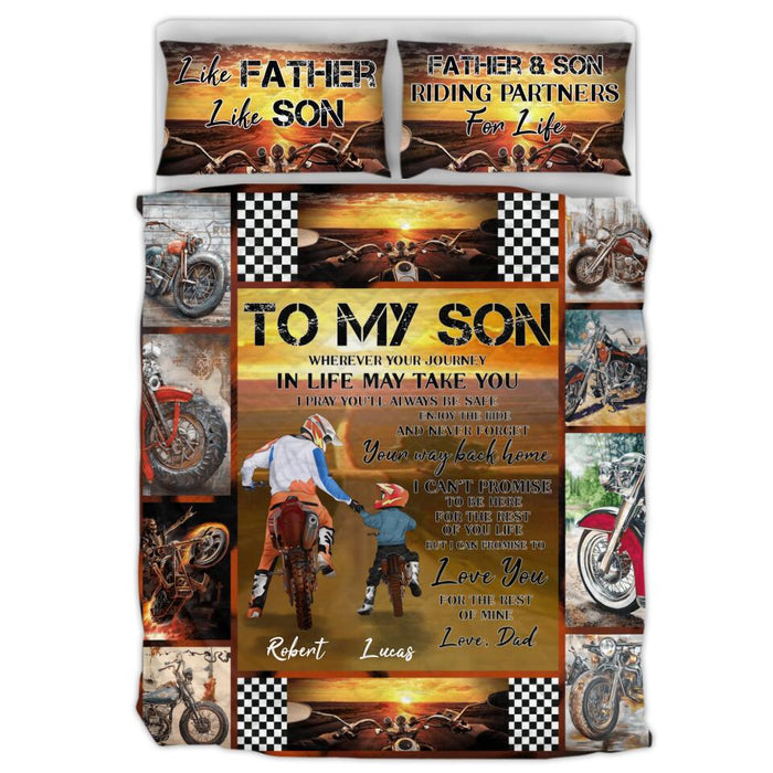 Custom Personalized Father & Son Biker Quilt Bed Sets - Gift Idea For Bike Lovers From Father To Son - To My Son