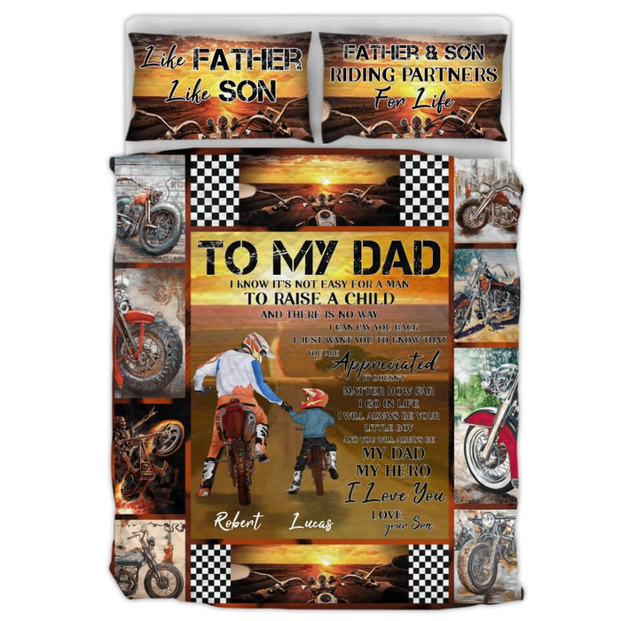 Custom Personalized Father & Son Biker Quilt Bed Sets - Gift Idea For Bike Lovers From Son To Father - To My Dad