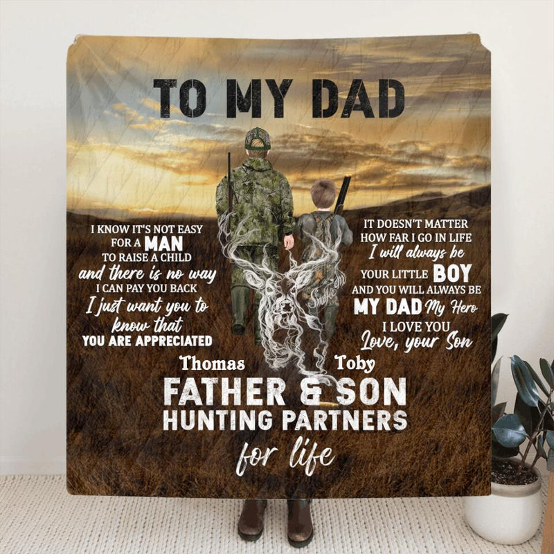 Personalized Hunting Quilt/Fleece Blanket - Gift Idea For Father's Day - Father And Son Hunting Partners For Life