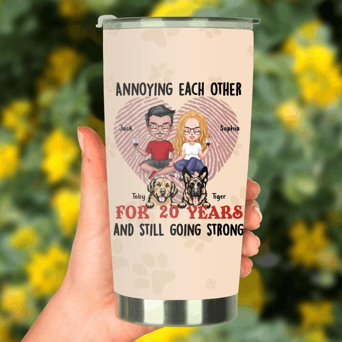 Custom Personalized Couple Tumbler - Gift Idea for Couple/ Dog Lovers with up to 2 Dogs - Annoying Each For 20 Years and Still Going Strong