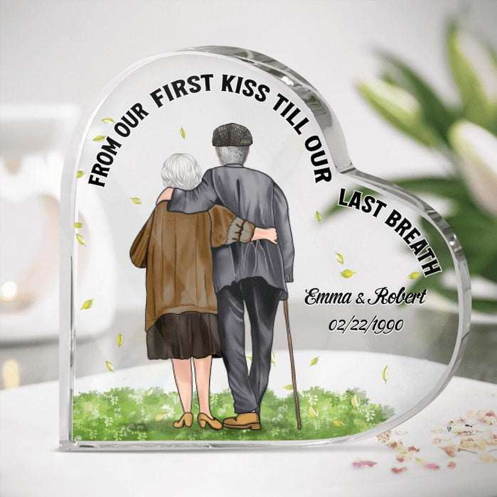Custom Personalized Heart Acrylic Plaque - Gift for Couples, Husband and wife - Old Couple Hugging - From Our First Kiss Till Our Last Breath