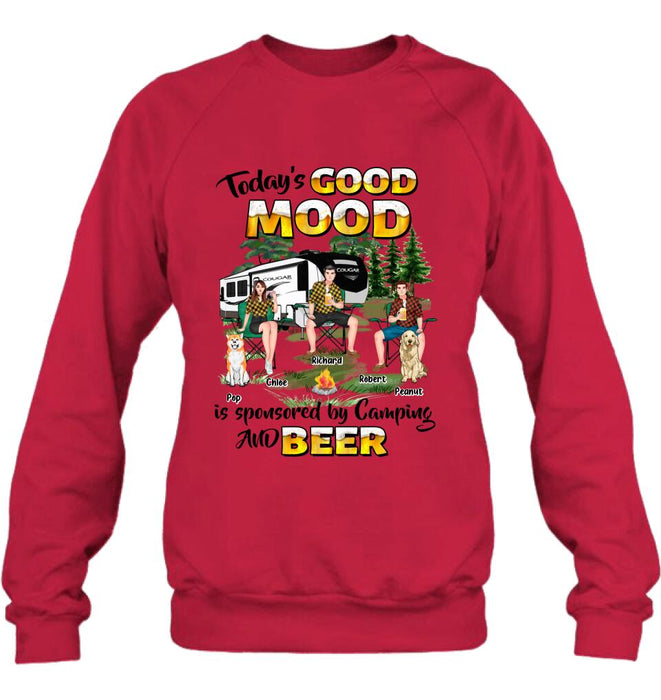 Custom Personalized Camping Shirt/ Pullover Hoodie - Gift Idea For Camping Lover/ Friends/ Couple - Upto 3 People And 2 Dogs - Today's Good Mood Is Sponsored By Camping And Beer