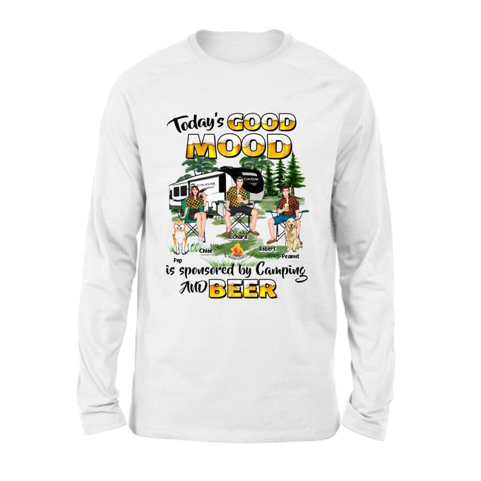 Custom Personalized Camping Shirt/ Pullover Hoodie - Gift Idea For Camping Lover/ Friends/ Couple - Upto 3 People And 2 Dogs - Today's Good Mood Is Sponsored By Camping And Beer