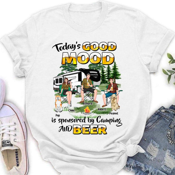 Custom Personalized Camping Shirt/ Pullover Hoodie - Gift Idea For Camping Lover/ Friends/ Couple - Upto 3 People And 2 Dogs - Today's Good Mood Is Sponsored By Camping And Beer