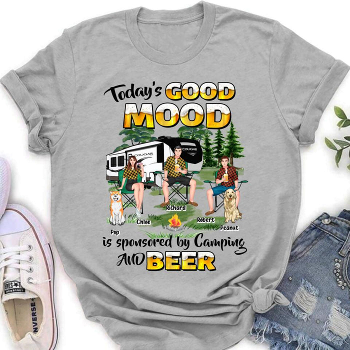 Custom Personalized Camping Shirt/ Pullover Hoodie - Gift Idea For Camping Lover/ Friends/ Couple - Upto 3 People And 2 Dogs - Today's Good Mood Is Sponsored By Camping And Beer