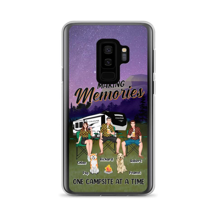 Custom Personalized Camping Phone Case - Gift Idea For Camping Lover/ Friends/ Couple - Upto 3 People And 2 Dogs - Making Memories One Campsite At A Time - Case For iPhone And Samsung