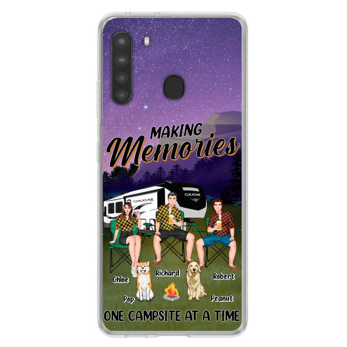 Custom Personalized Camping Phone Case - Gift Idea For Camping Lover/ Friends/ Couple - Upto 3 People And 2 Dogs - Making Memories One Campsite At A Time - Case For iPhone And Samsung