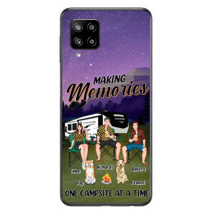 Custom Personalized Camping Phone Case - Gift Idea For Camping Lover/ Friends/ Couple - Upto 3 People And 2 Dogs - Making Memories One Campsite At A Time - Case For iPhone And Samsung