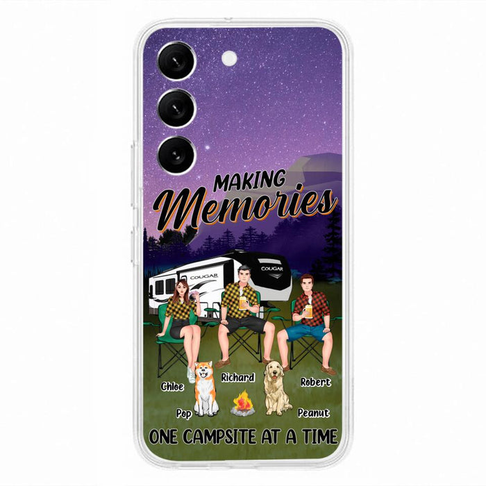 Custom Personalized Camping Phone Case - Gift Idea For Camping Lover/ Friends/ Couple - Upto 3 People And 2 Dogs - Making Memories One Campsite At A Time - Case For iPhone And Samsung