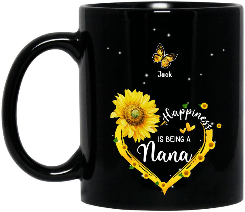 Custom Personalized Grandma Butterfly Black Coffee Mug - Gift For Grandma From Grandkids - Happiness Is Being A Nana