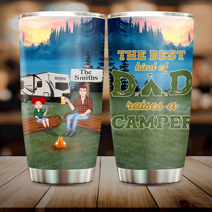 Custom Personalized Camping Dad Tumbler - Gift Idea For Father's Day/ Camping Lover - Father/ Parents With Upto 2 Kids And 4 Dogs - The Best Kind Of Dad Raises A Camper
