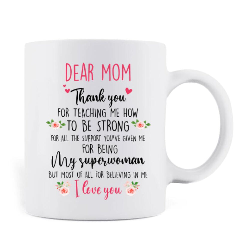 Personalized Dear Mom Mug - Gift Idea For Mother's Day - Thank You For Teaching Me How To Be Strong