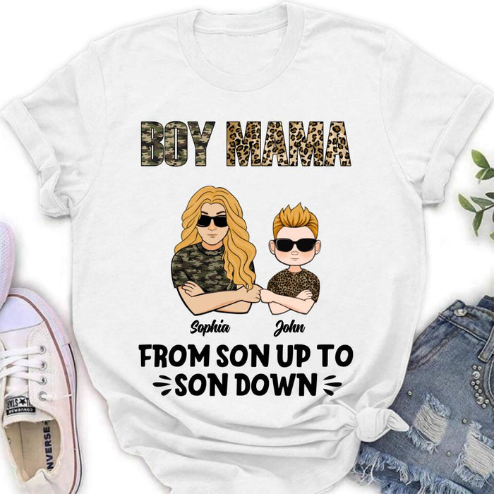 Custom Personalized Boy Mom Shirt/ Pullover Hoodie - Upto 5 Kids - Birthday, Mother's Day Gift For Mom, Mother - Boy Mama From Son Up To Son Down