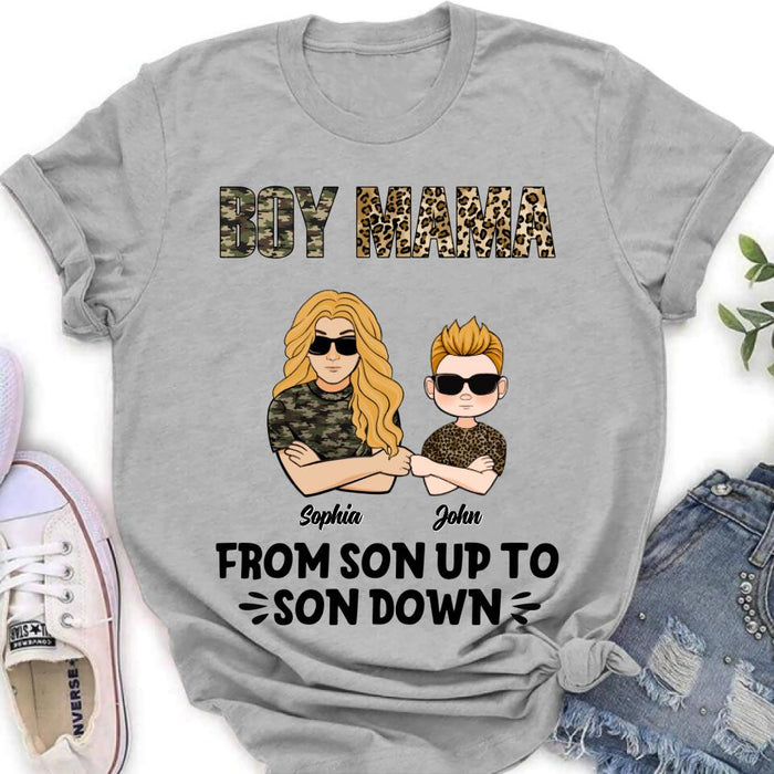 Custom Personalized Boy Mom Shirt/ Pullover Hoodie - Upto 5 Kids - Birthday, Mother's Day Gift For Mom, Mother - Boy Mama From Son Up To Son Down