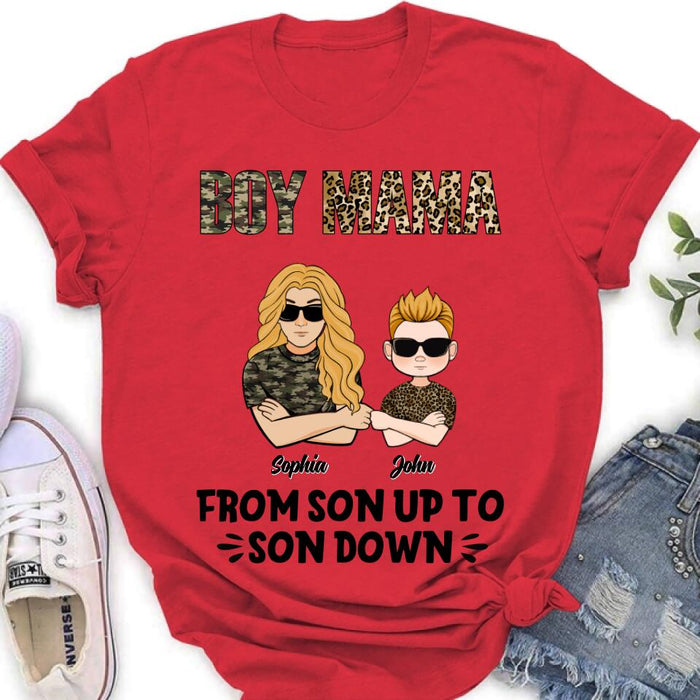 Custom Personalized Boy Mom Shirt/ Pullover Hoodie - Upto 5 Kids - Birthday, Mother's Day Gift For Mom, Mother - Boy Mama From Son Up To Son Down