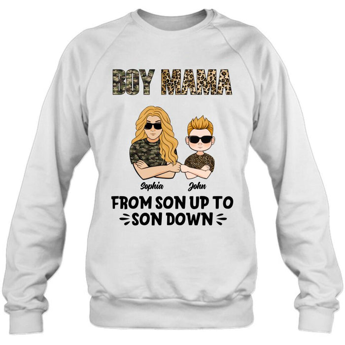 Custom Personalized Boy Mom Shirt/ Pullover Hoodie - Upto 5 Kids - Birthday, Mother's Day Gift For Mom, Mother - Boy Mama From Son Up To Son Down