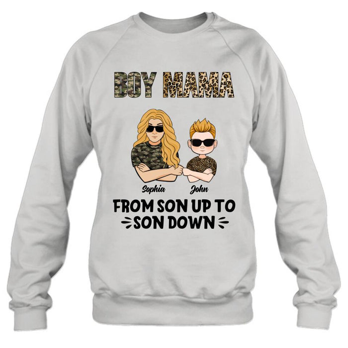 Custom Personalized Boy Mom Shirt/ Pullover Hoodie - Upto 5 Kids - Birthday, Mother's Day Gift For Mom, Mother - Boy Mama From Son Up To Son Down