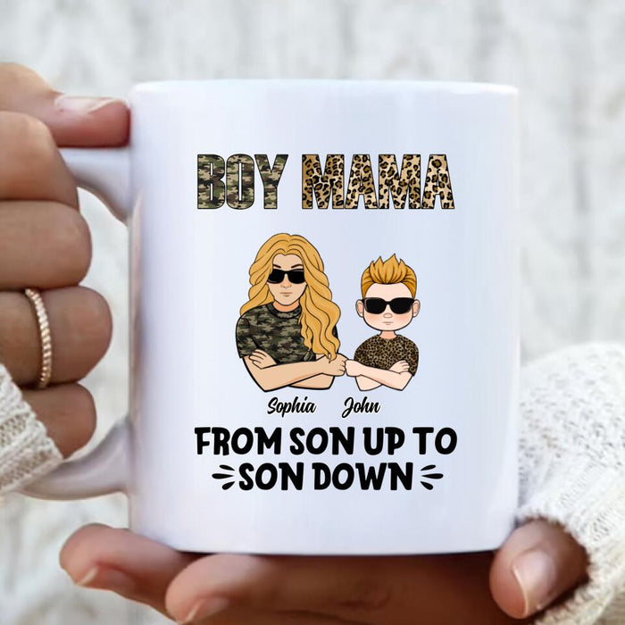 Custom Personalized Boy Mom Coffee Mug - Upto 5 Kids - Birthday, Mother's Day Gift For Mom, Mother - Boy Mama From Son Up To Son Down