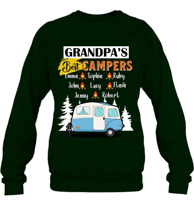 Custom Personalized Grandpa's Best Campers Shirt/ Pullover Hoodie - Upto 8 Kids - Gift Idea For Grandpa/ Camping Lover