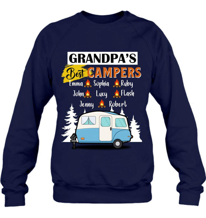 Custom Personalized Grandpa's Best Campers Shirt/ Pullover Hoodie - Upto 8 Kids - Gift Idea For Grandpa/ Camping Lover