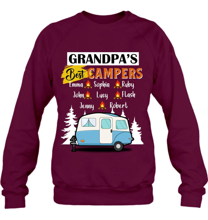 Custom Personalized Grandpa's Best Campers Shirt/ Pullover Hoodie - Upto 8 Kids - Gift Idea For Grandpa/ Camping Lover