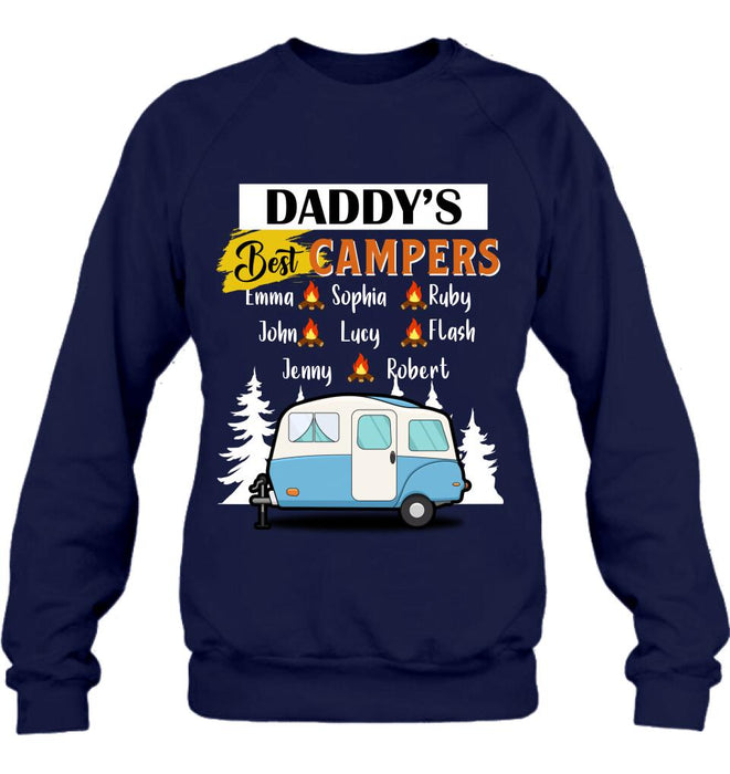 Custom Personalized Daddy's Best Campers Shirt/ Pullover Hoodie - Upto 8 Kids - Gift Idea For Father's Day/ Camping Lover