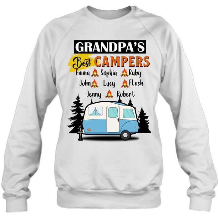 Personalized Grandpa's Best Campers Shirt/ Pullover Hoodie - Upto 8 Kids - Gift Idea For Grandpa/ Camping Lover