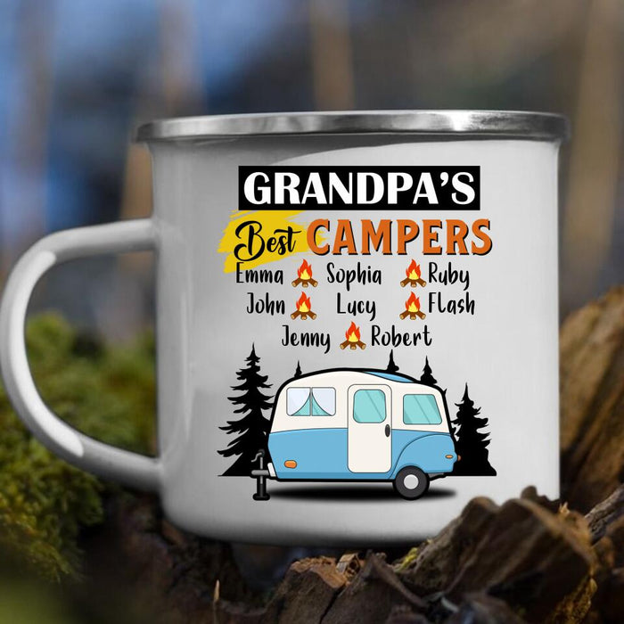 Personalized Grandpa's Best Campers Enamel - Up to 8 Kids - Gift Idea For Grandpa/Father's Day/Camping Lover