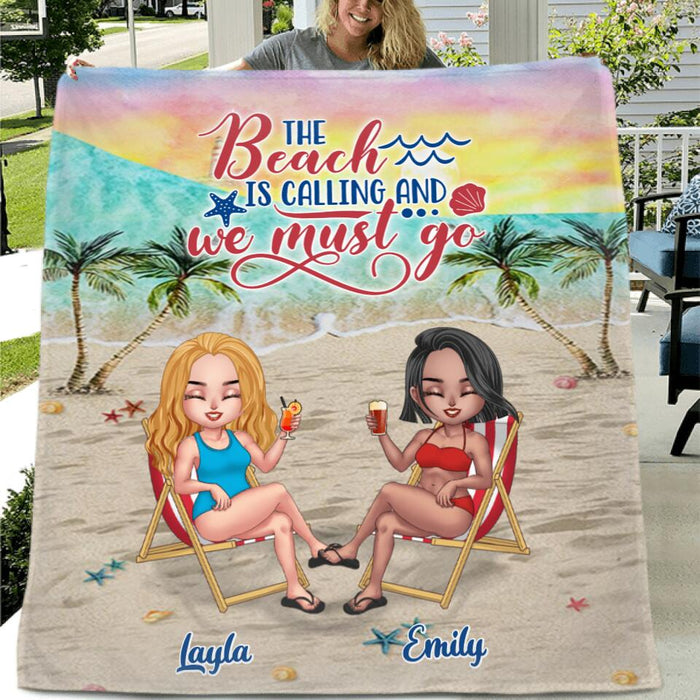 Custom Personalized Beach Quilt/Fleece Blanket - Upto 5 People - Gift Idea For Friends - The Beach Is Calling And We Must Go