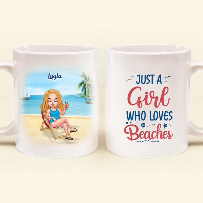 Custom Personalized Beach Mug - Upto 5 People - Gift Idea For Friends - Just A Girl Who Loves Beaches