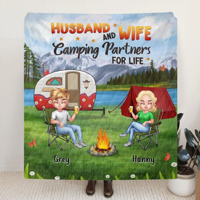 Custom Personalized Camping Single Layer Fleece/ Quilt - Gift Idea For Camping Lovers/Couple/ Father's Day/Mother's Day - Husband and Wife Camping Partners For Life