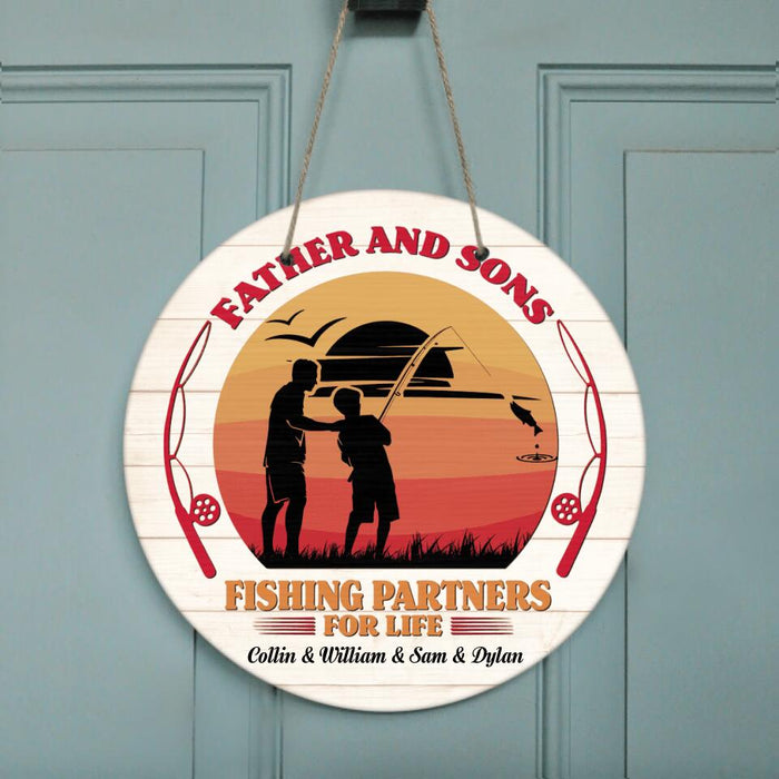 Custom Personalized Fishing Door Sign - Gift Idea For Father's Day - Fishing Partners For Life