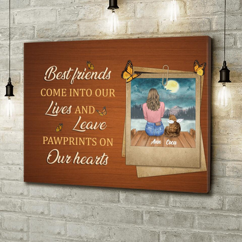 Personalized Pet Memorial Canvas - Adult/Couple With Up to 4 Pets - Memorial Gift Idea For Dog/Cat Lover - Best Friends Come Into Our Lives And Leave Pawprints On Our Hearts