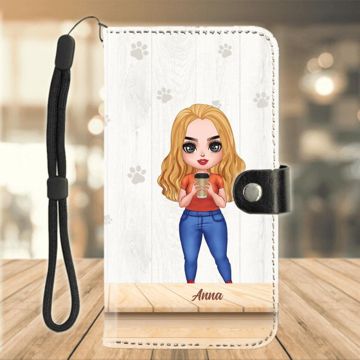 Custom Personalized Dog Mom Chibi Phone Wallet - Gift Idea For Mother's Day/ Dog Lovers With Upto 6 Dogs - Born To Be A Stay At Home Dog Mom Forced To Go To Work