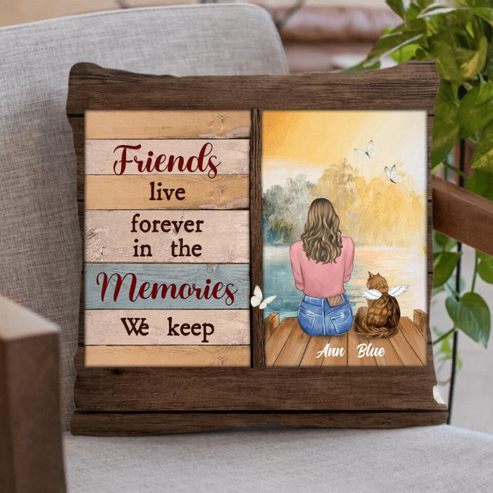 Personalized Pet Memorial Pillow Cover - Adult/ Couple With Upto 4 Pets - Memorial Gift Idea For Dog/ Cat Lover - Friends Live Forever In The Memories We Keep