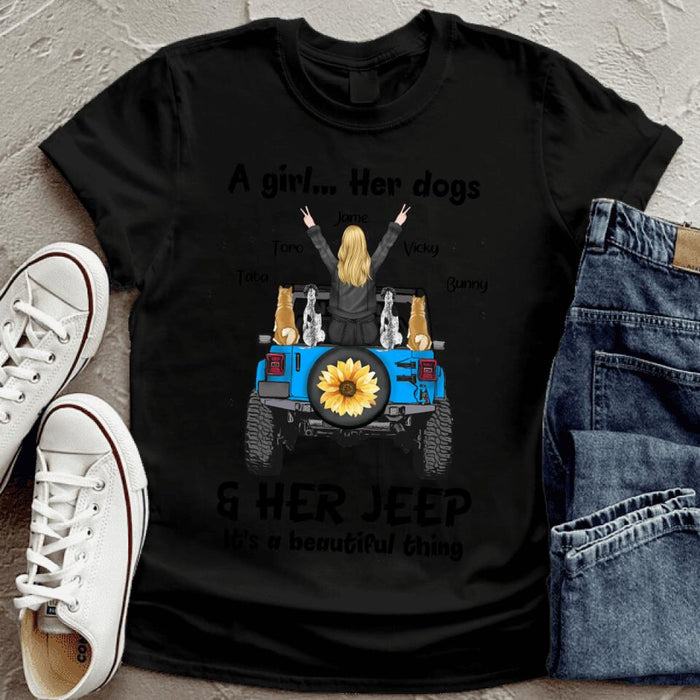 Custom Personalized Off-road Dog Mom T-shirt - Up to 4 Dogs - A Girl Her Dogs - 2OTN07