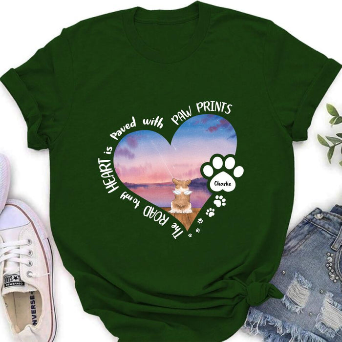 Custom Personalized Dog Shirt/ Pullover Hoodie - Upto 4 Dogs - Gift Idea For Dog Lover - The Road To My Heart Is Paved With Paw Prints