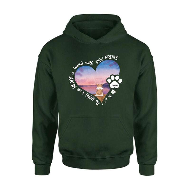 Personalized Dog Shirt/Pullover Hoodie - Up to 4 Dogs - Gift Idea For Dog Lover - The Road To My Heart Is Paved With Paw Prints