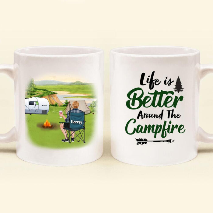 Custom Personalized Camping Mug - Upto 5 Pets - Gift Idea For Mom/Dad - Life Is Better Around The Campfire