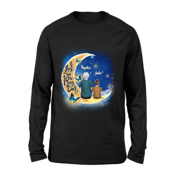 Custom Personalized Grandma Shirt/ Pullover Hoodie - Grandma With Upto 4 Kids - I Love You To The Moon & Back