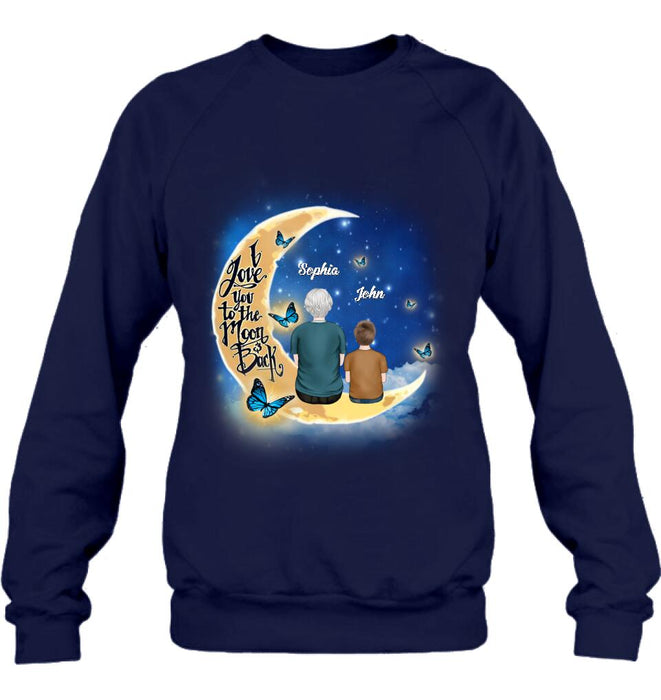 Custom Personalized Grandma Shirt/ Pullover Hoodie - Grandma With Upto 4 Kids - I Love You To The Moon & Back