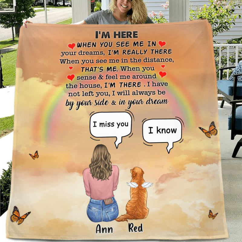 Personalized Memorial Dog Mom Quilt/Fleece Throw Blanket - Up to 4 Dogs - Gift Idea For Mother's Day/Dog Lover - I'm Here