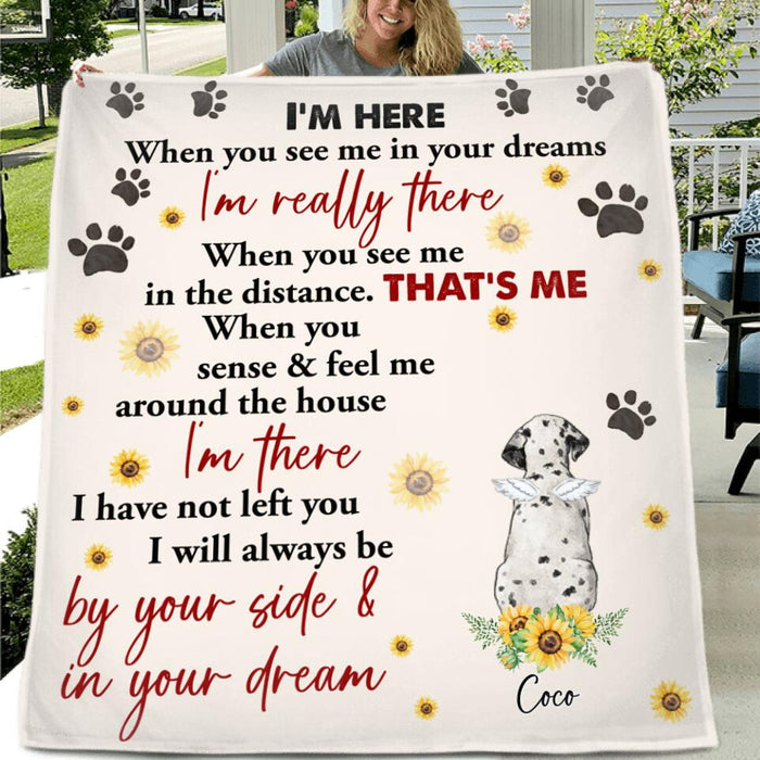 Custom Personalized Memorial Dog Quilt/Fleece Blanket - Gift Idea For Dog Lover - I'm Here