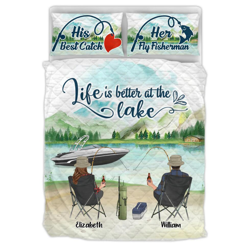 Personalized Fishing Family Quilt Bed Sets - Couple/Parents With Up to 4 Kids - Gift Idea For Whole Family/ Fishing Lover - Life Is Better At The Lake