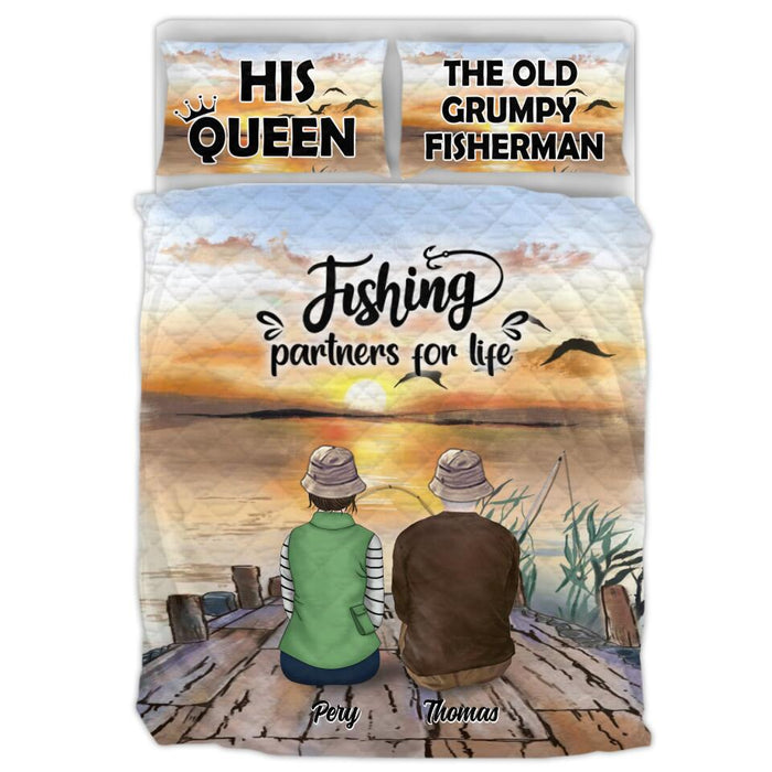 Personalized Fishing Family Quilt Bed Sets - Couple/ Parents With Upto 2 Kids And 4 Pets - Gift Idea For Whole Family/ Fishing Lover - Fishing Partners For Life