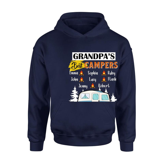 Custom Personalized Grandpa's Best Campers Shirt/ Pullover Hoodie - Upto 8 Kids - Gift Idea For Grandpa/ Camping Lover