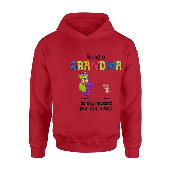 Custom Personalized Grandma Dinosaur Shirt/Hoodie - Upto 6 Grandkids - Gift Idea For Grandma/ Mother's Day - I Never Dreamed I'd Be This Crazy Grandma With The Cutest Grandkids Ever