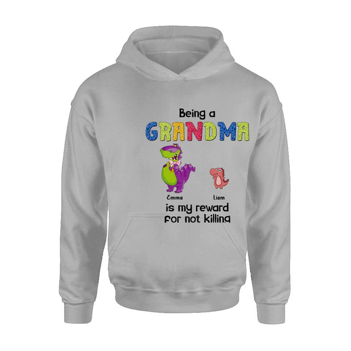 Custom Personalized Grandma Dinosaur Shirt/Hoodie - Upto 6 Grandkids - Gift Idea For Grandma/ Mother's Day - I Never Dreamed I'd Be This Crazy Grandma With The Cutest Grandkids Ever